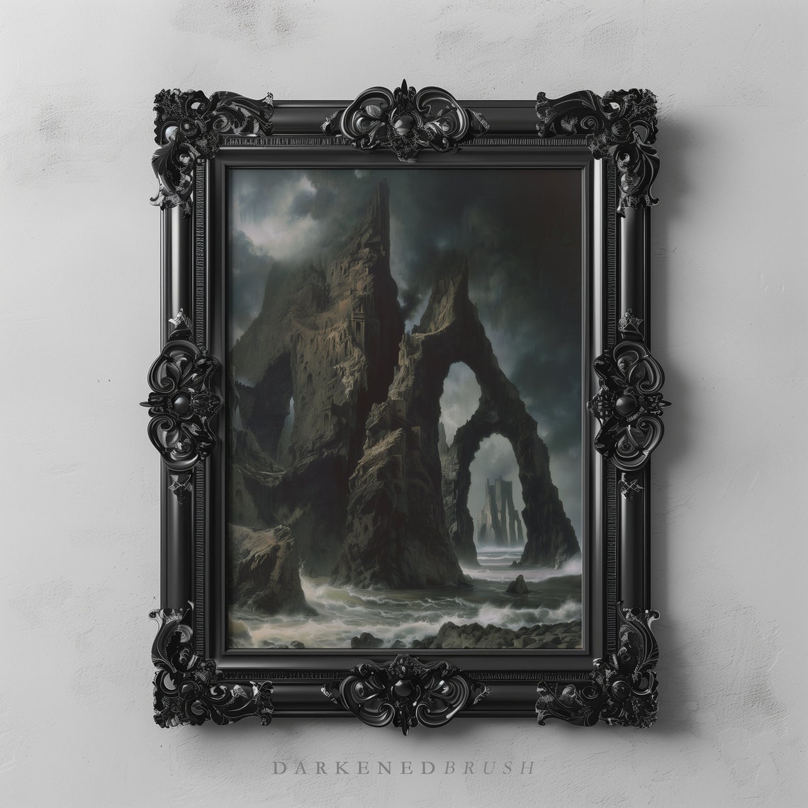 Gothic Seascape With Ruins Dark Landscape Art Coastal Ocean Nautical Wall Vintage Rustic Decor Sea