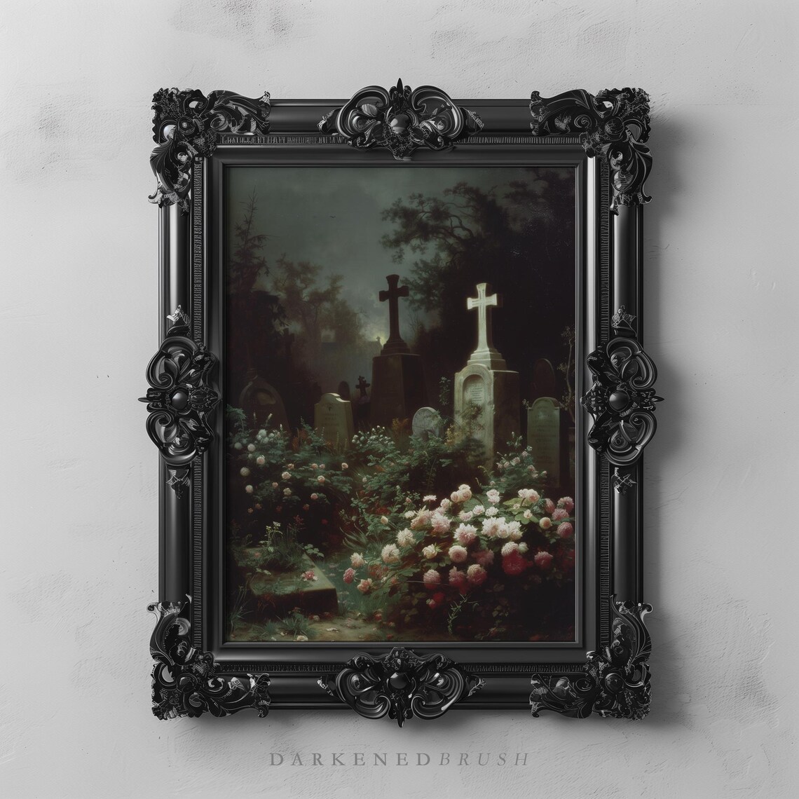 Gothic Cemetery Dark Academia Botanical Art Print