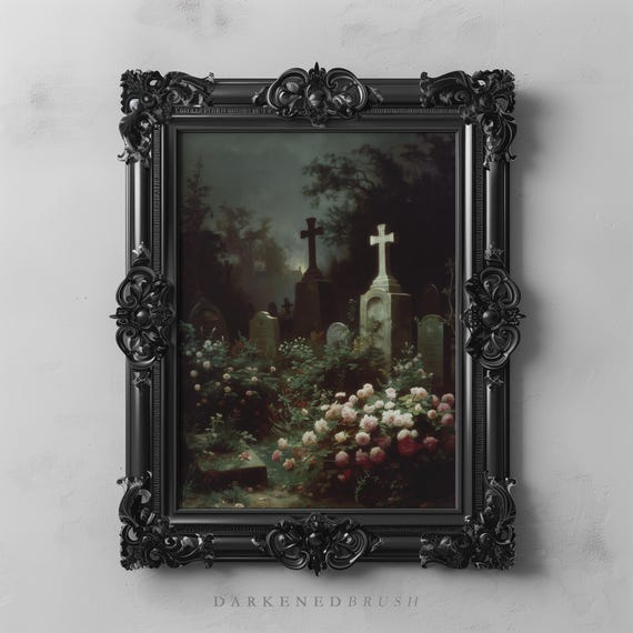 Gothic Cemetery Dark Academia Botanical Art Print