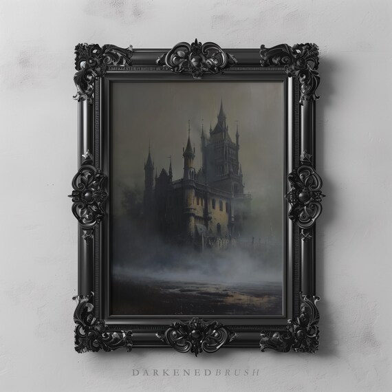 Gothic Castle In The Mist Dark Moody Wall Art Haunted Decor Academia Victorian
