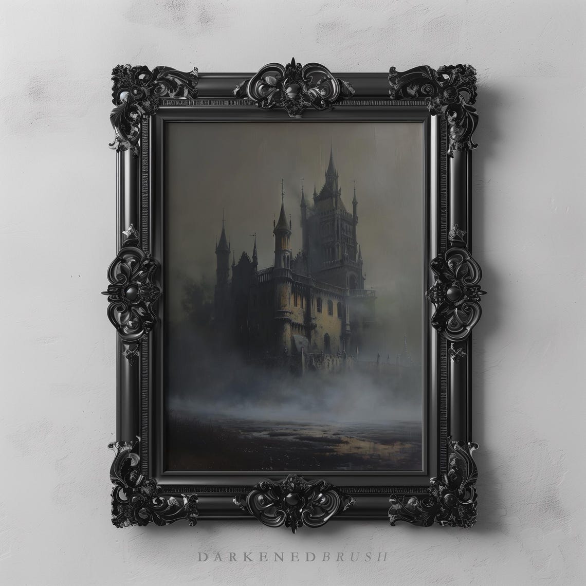 Gothic Castle In The Mist Dark Moody Haunted Hallows Landscape Poster