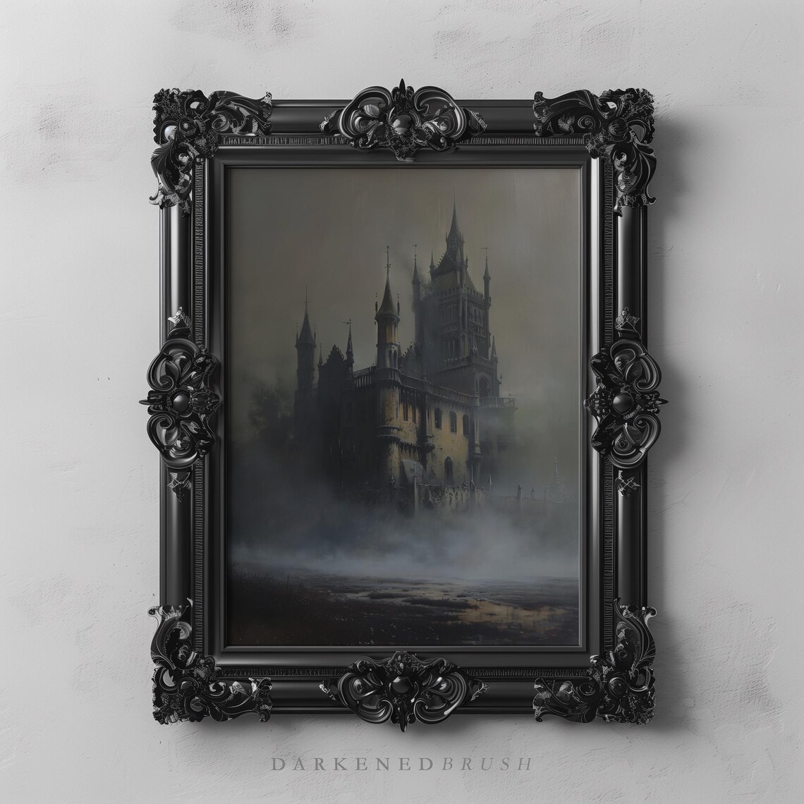 Gothic Castle In The Mist Dark Moody Wall Art Haunted Decor Academia Victorian