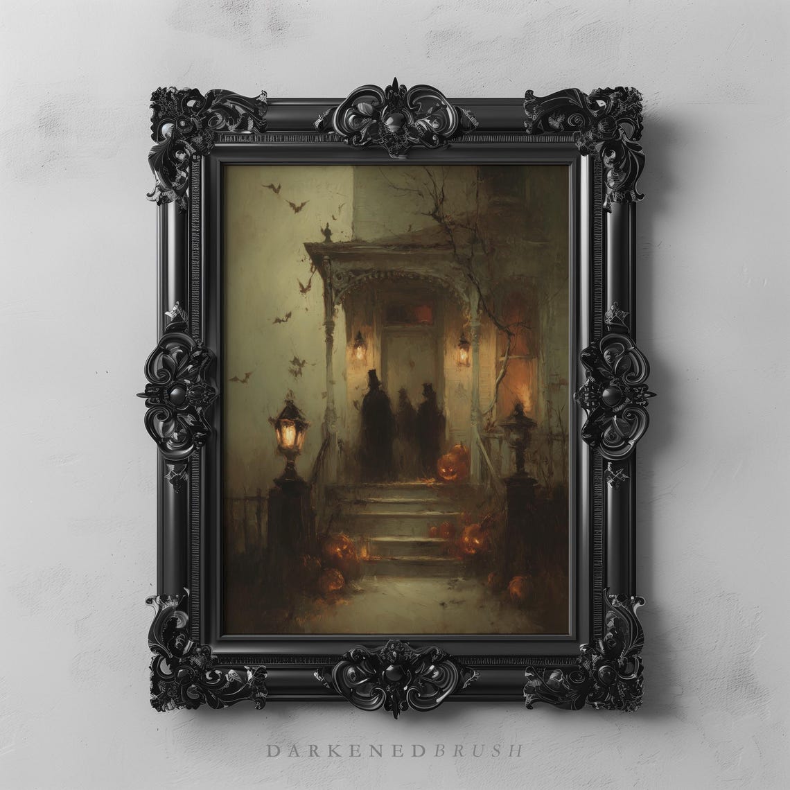 Trick Or Treaters Haunted House Vintage Gothic Halloween Print