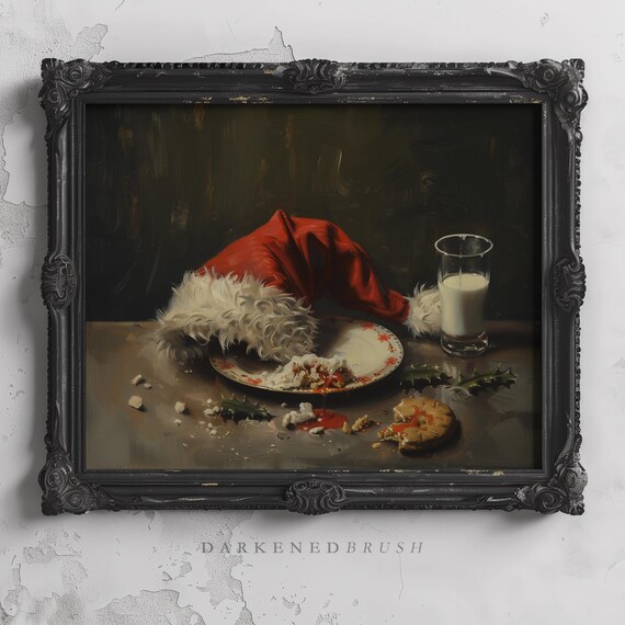 Santa Hat On Cookie Plate Vintage Christmas Still Life Poster