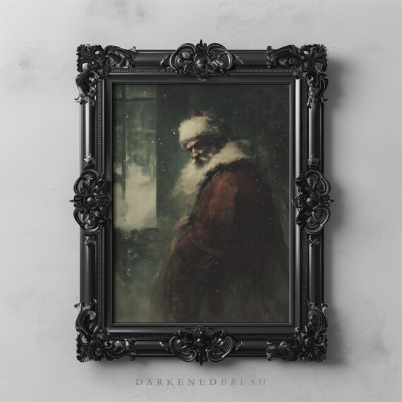 Victorian Gothic Santa At Snowy Window Dark Academia Christmas Poster