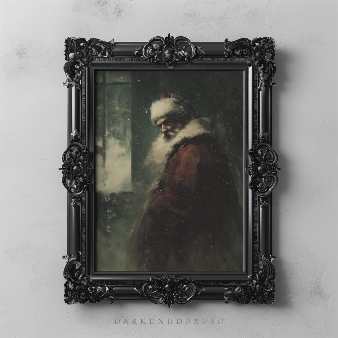 Victorian Gothic Santa At Snowy Window Dark Academia Christmas Poster