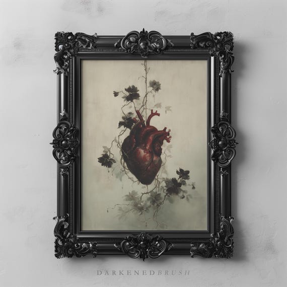 Anatomical Heart Art Print, Gothic Floral Vintage