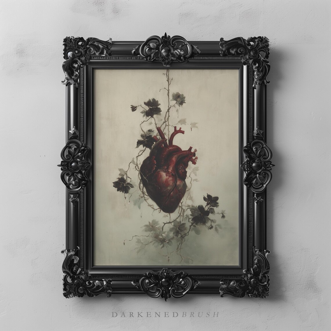 Anatomical Heart Art Print, Gothic Floral Vintage