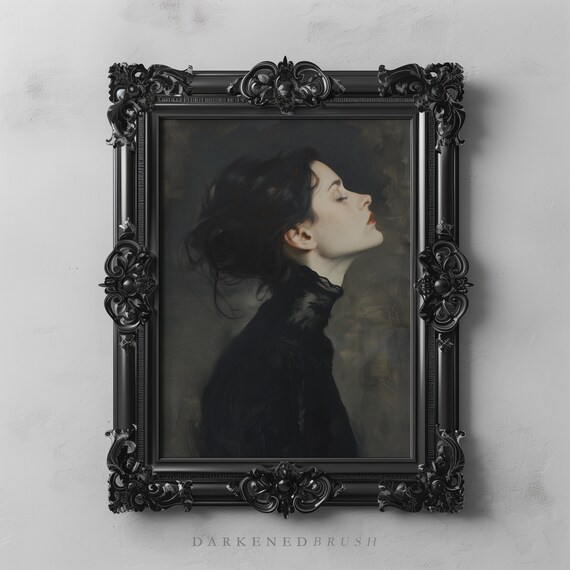 Victorian Woman Portrait Oil Painting Witchy Lady Gothic Princess Pagan Decor Witch Art Dark Academia Moody Wall