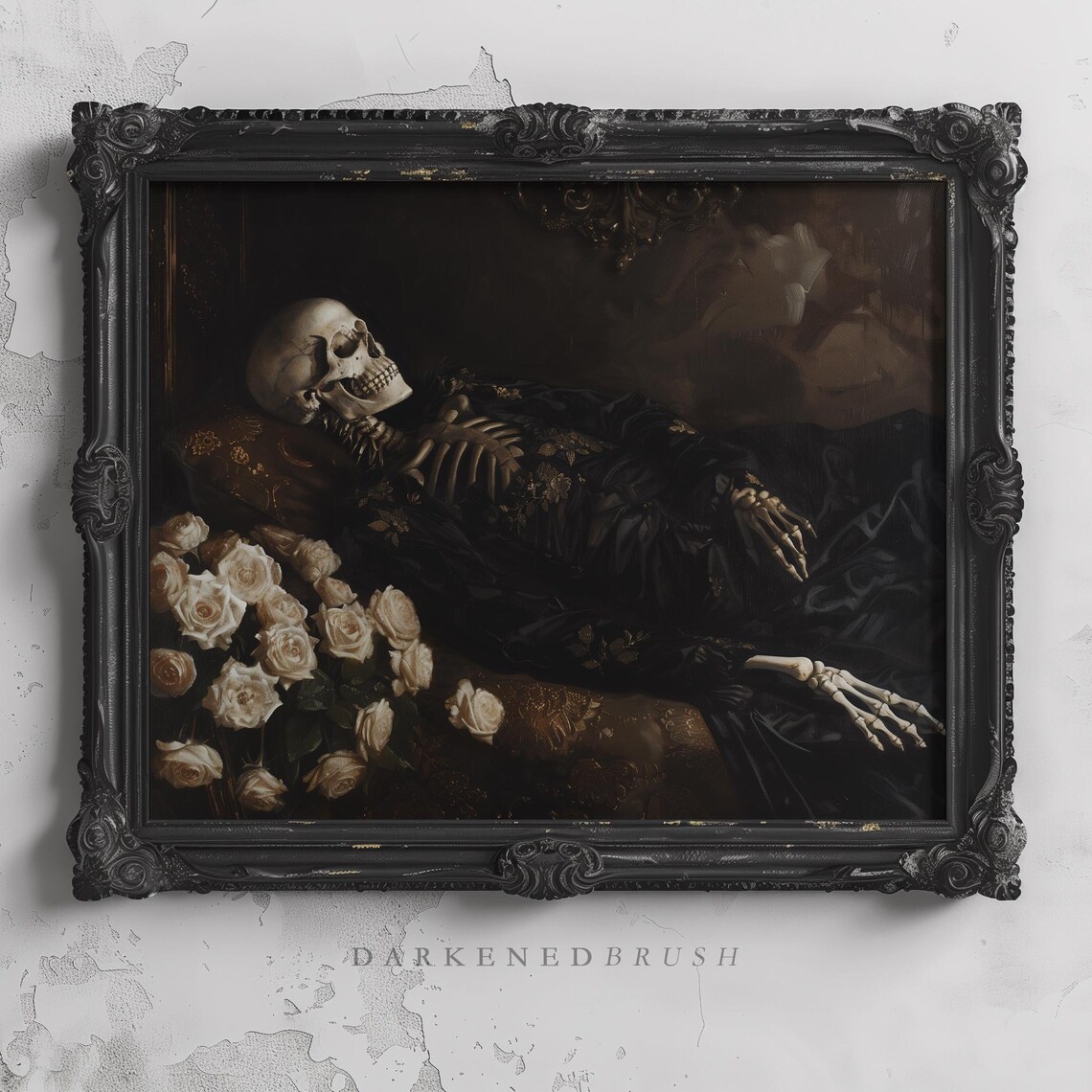 Gothic Skeleton Roses, Victorian Dark Academia Art Print