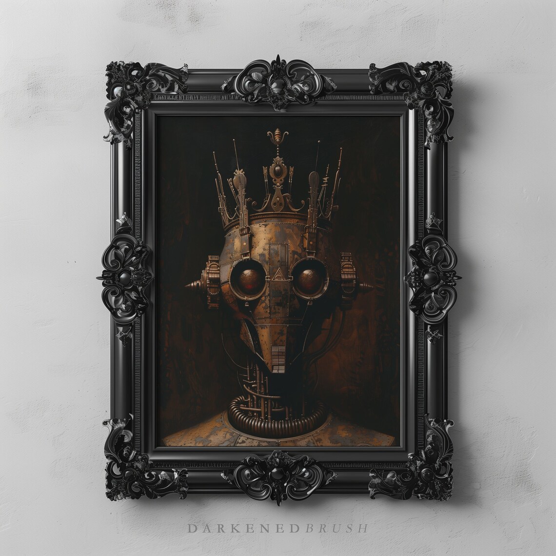 Steampunk Crowned Robot Gothic Dark Oil Painting Cyberpunk Poster