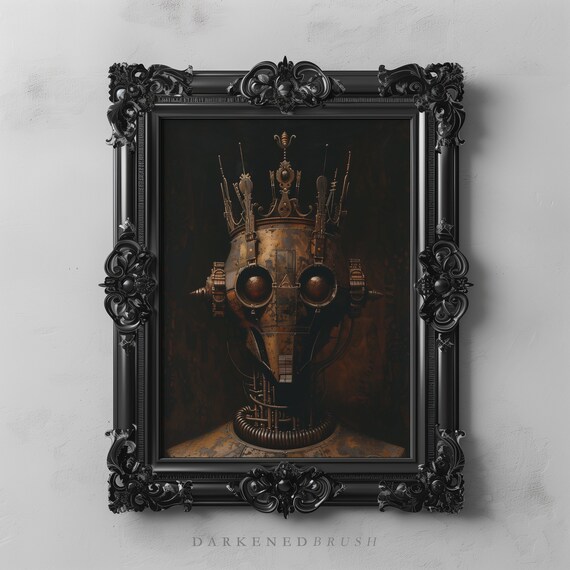 Steampunk Robot Art Print Gothic Cyber Punk Droid Dark Oil Painting Moody Scifi Regal Futuristic Royal Wall