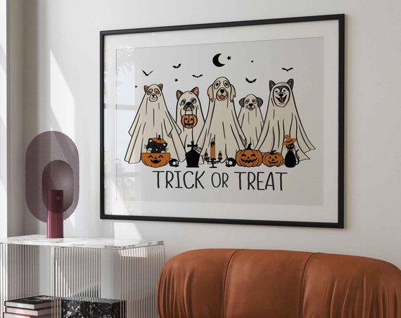 Trick Or Treat Halloween Print Puppy Dog Home Decor Fall Funny Apartment Poster Trendy Dorm
