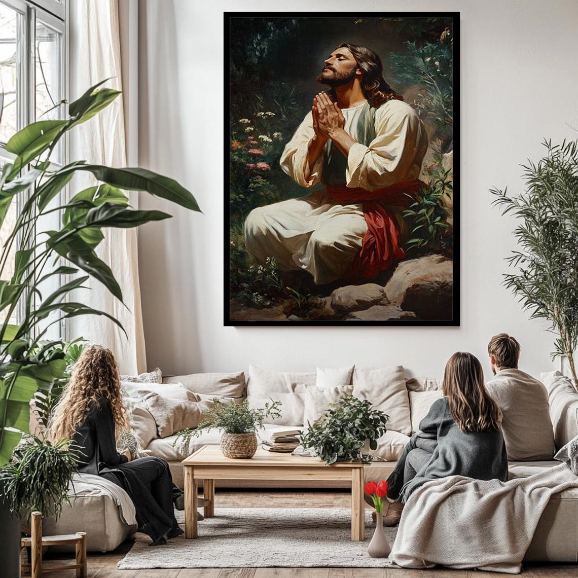Jesus Praying In Garden Hands Folded Looking Heavenward Classic Poster - Image 3