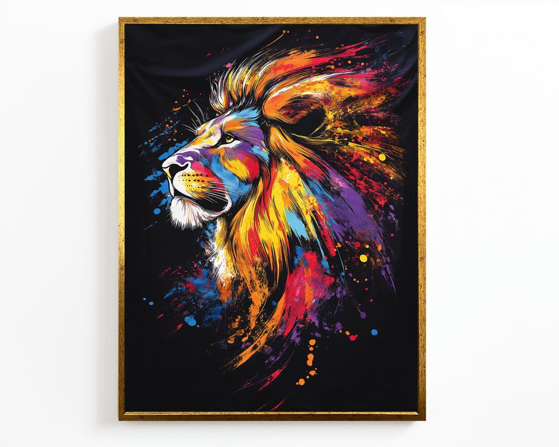 Bold Lion Art Vibrant Abstract Animal Wall Decor For Living Room Office - Image 4