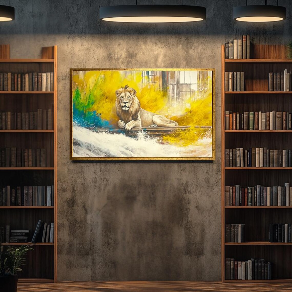 Majestic Lion Colorful Abstract Yellow Splash Modern Wildlife Art Poster - Image 3