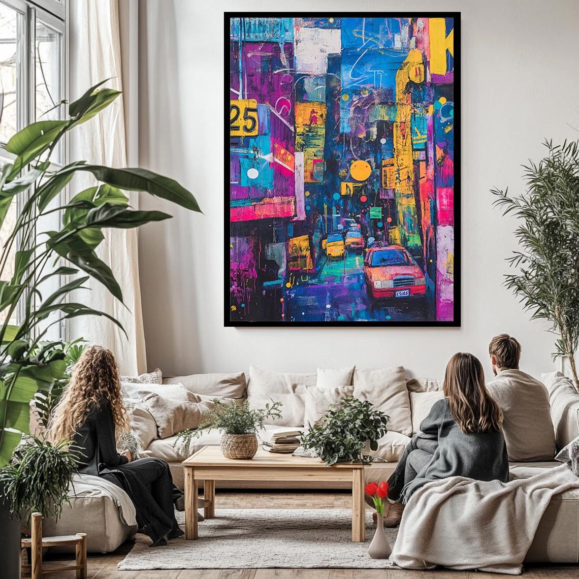 Abstract City Night Street Neon Lights Urban Traffic Art Poster - Image 3