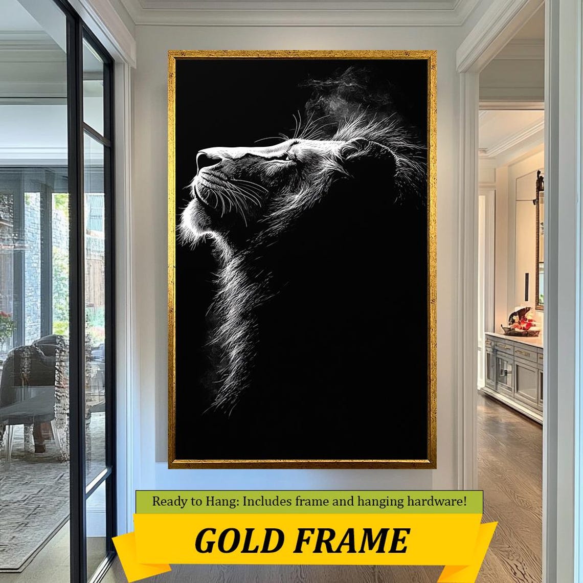 Black And White Lion Head Raised Dramatic Monochrome Modern Wall Art - Image 5