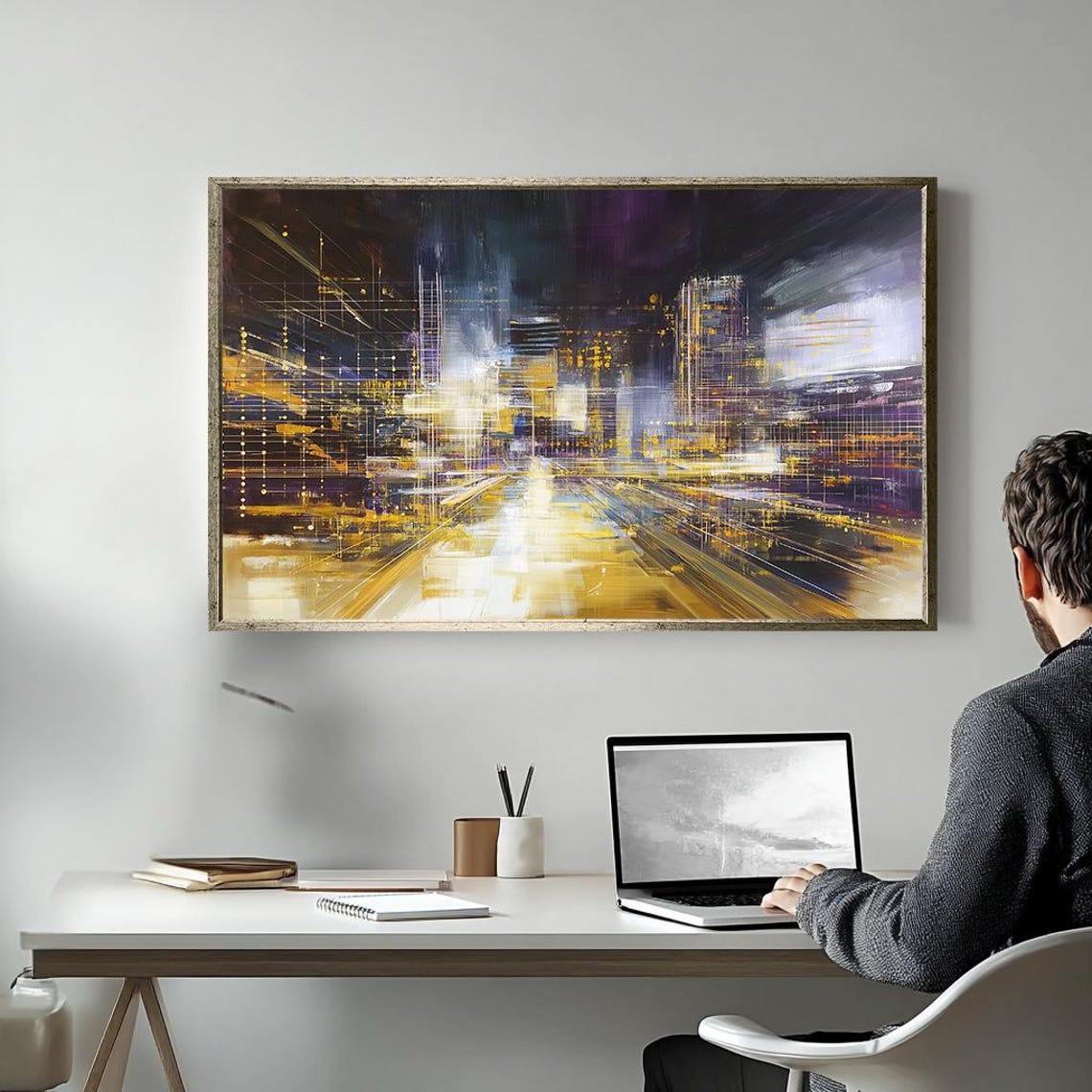 Abstract City Night Lights Golden Skyline Modern Urban Wall Poster - Image 4