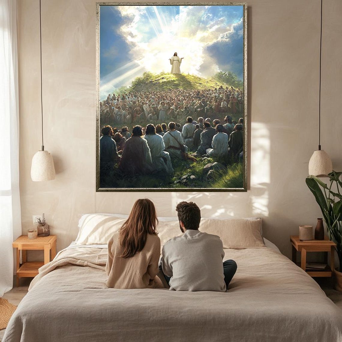 Sermon On The Mount Jesus Preaching To Crowd Heavenly Light Poster - Image 2