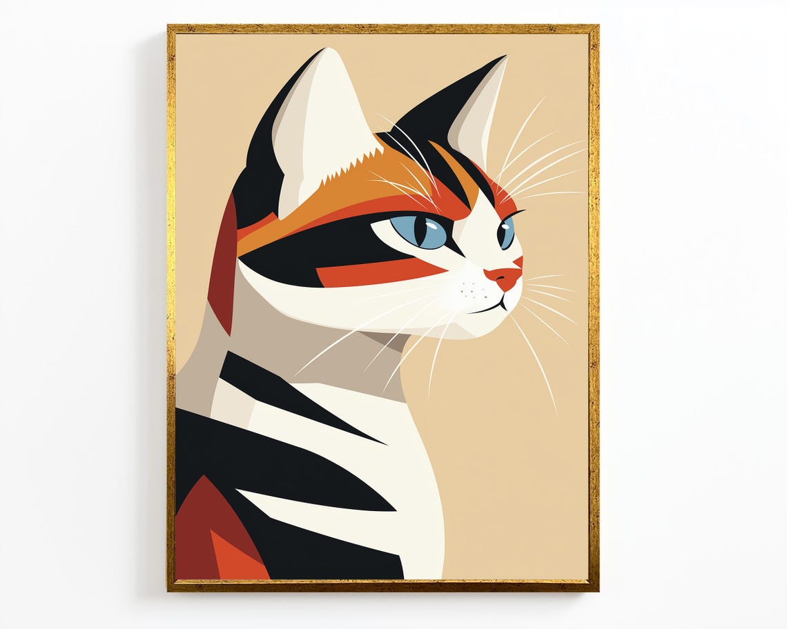 Minimalist Calico Cat Face Geometric Abstract Modern Feline Poster - Image 4