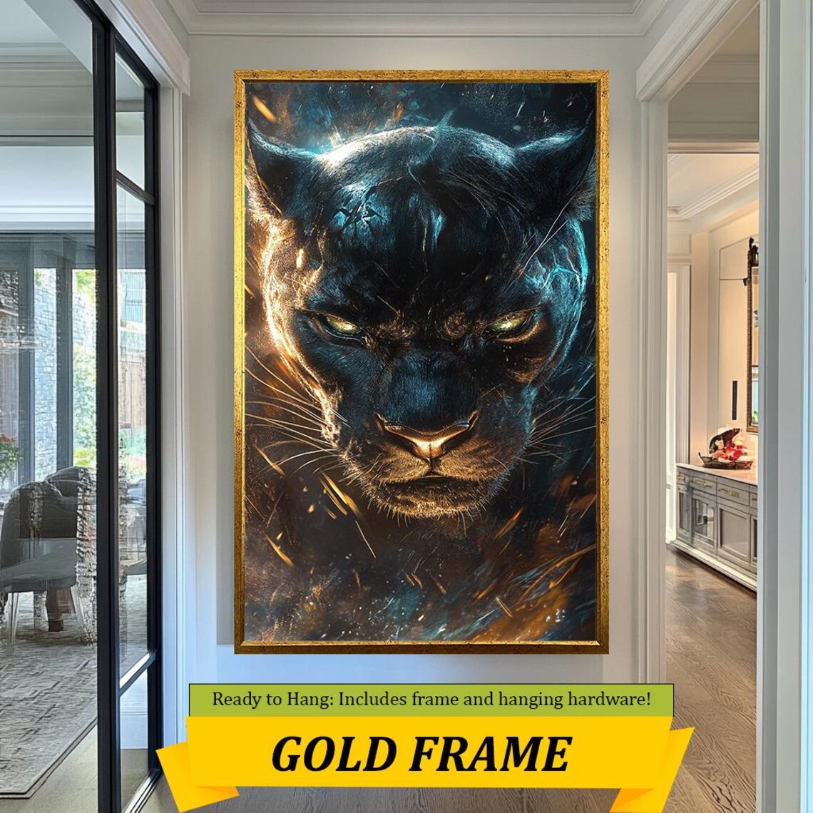 Black Panther Fiery Close Up Portrait Gold Eyes Jungle Animal Wall Art - Image 5