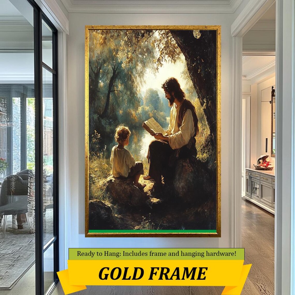 Jesus Teaching Child Reading Together In Peaceful Forest Setting Poster - Image 5