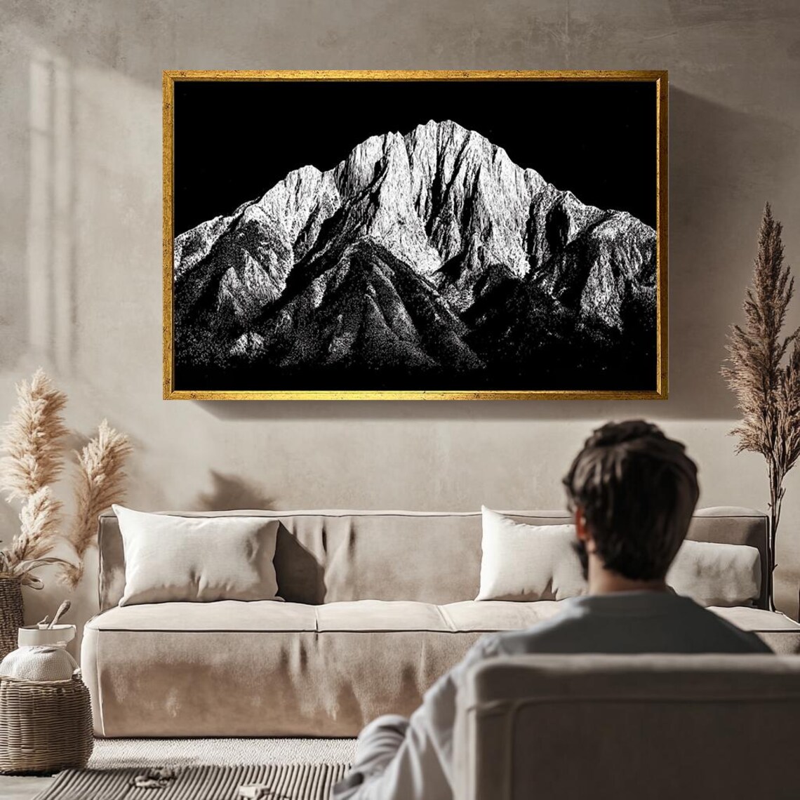 Black And White Mountain Peak Minimalist Monochrome Nature Art Poster - Image 2
