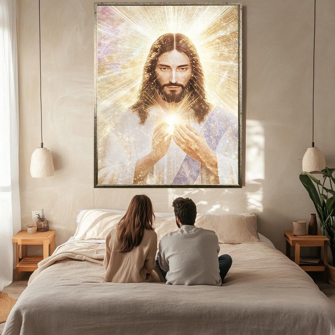 Jesus Christ Radiant Golden Halo Light Divine Portrait Wall Poster - Image 2