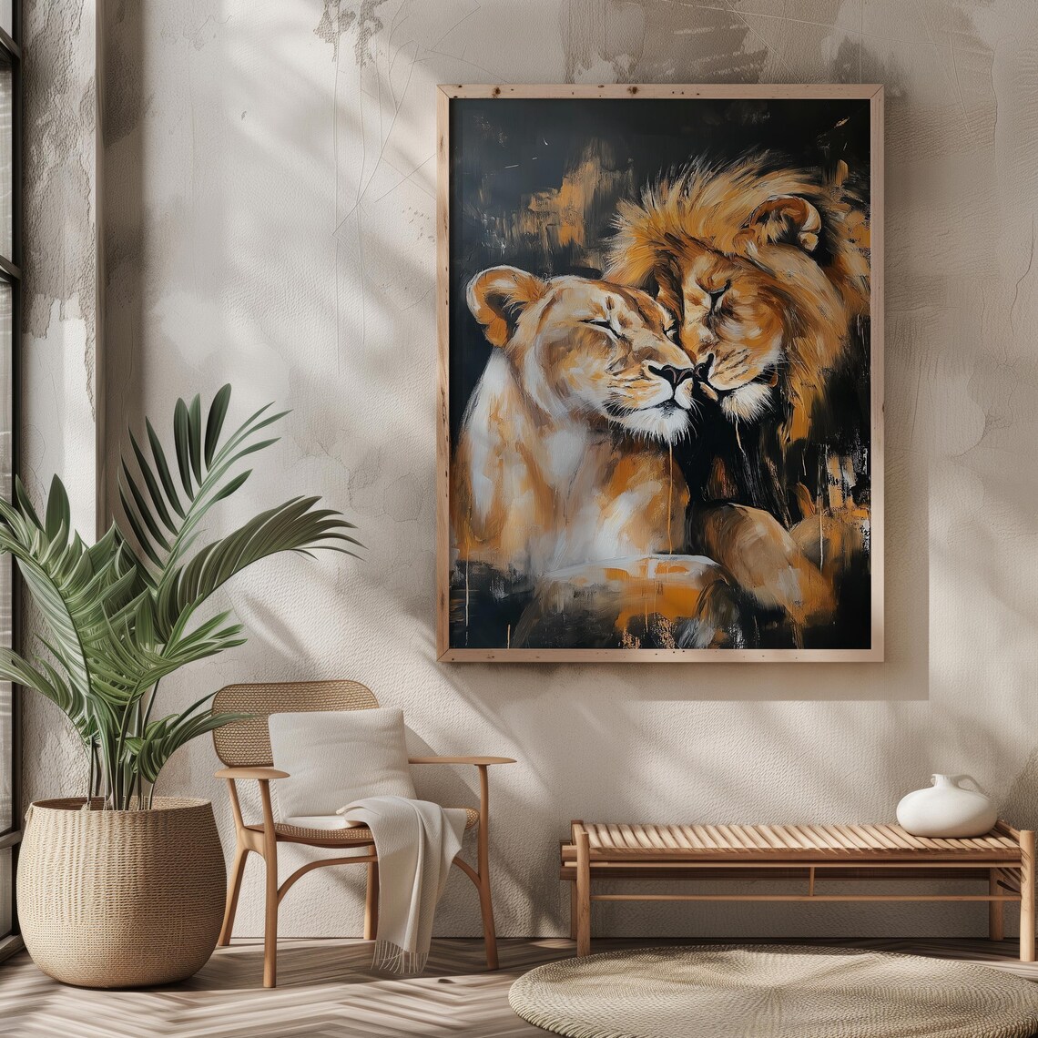 Lion And Lioness Romantic Couple Art Print - Image 4