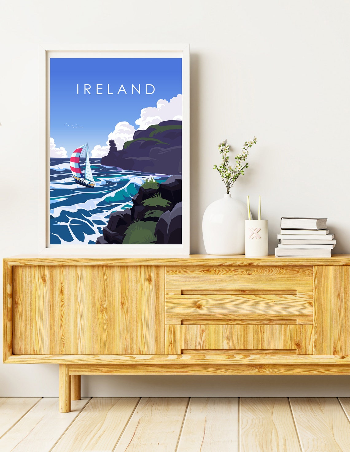 Ireland Sailing Yacht Rocky Coast Ocean Waves Nautical Wall Art - Image 2