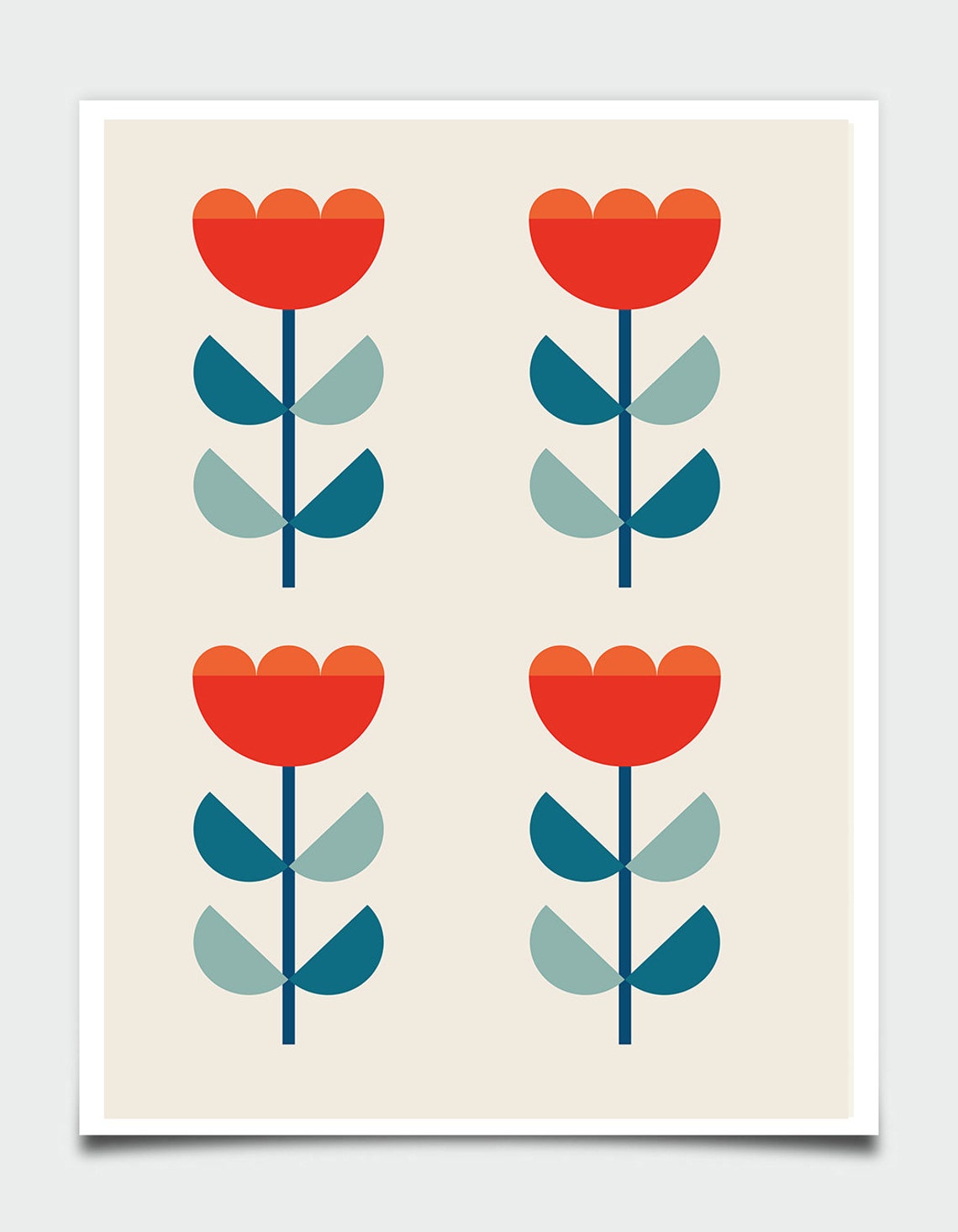 Red Tulips Geometric Floral Mid Century Modern Botanical Wall Poster - Image 4