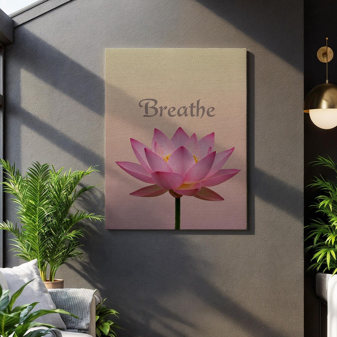 Breathe Pink Lotus Flower Zen Quote Inspirational Calm Decor Poster