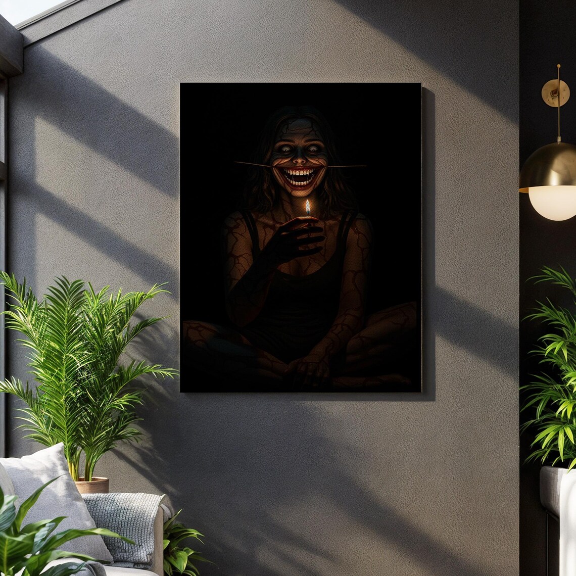 Creepy Smiling Woman, Dark Surreal Portrait Art Print