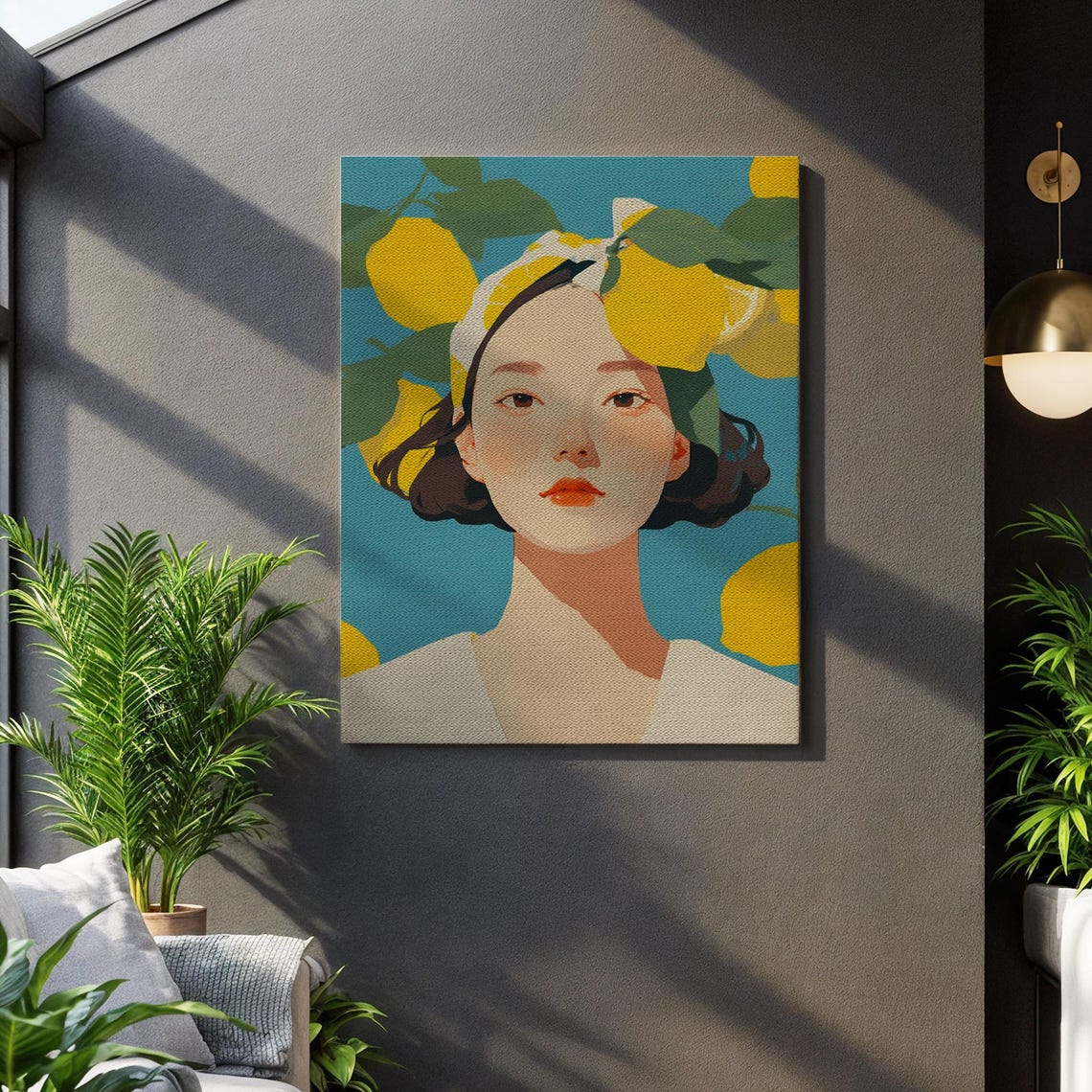 Lemon Girl Portrait Citrus Botanical Bright Modern Portrait Art Poster