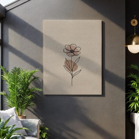 Minimalist Plant Outline Delicate Flower Sketch Subtle Bloom Silhouette Scandi Inspired Decor Natural Gift Surprise Elegant Wall Detail