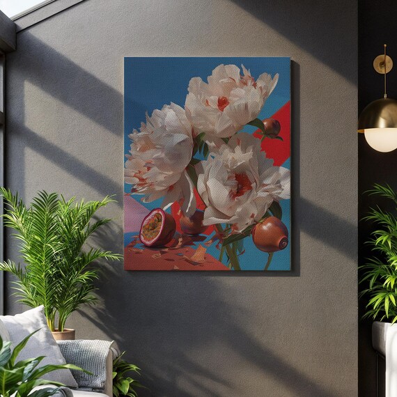 Pop Art Floral Artwork Framed Kitchen Decoration Colorful Botanical Print Modern Flower Painting Peony Still Life Passionfruit