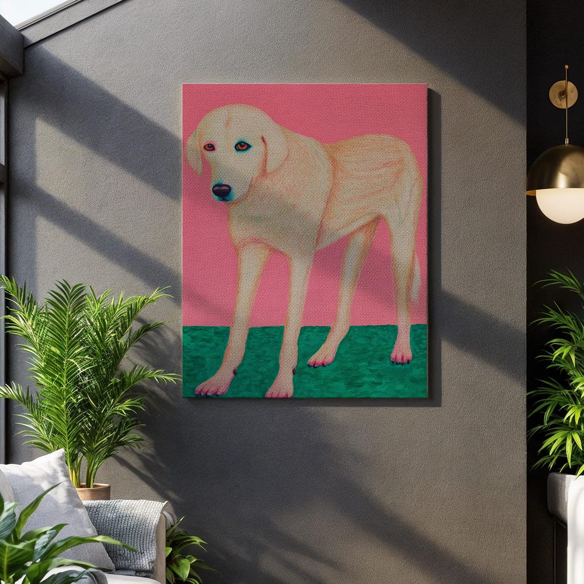 Pop Art Cream Dog Pink Background Bold Canine Portrait Fun Poster