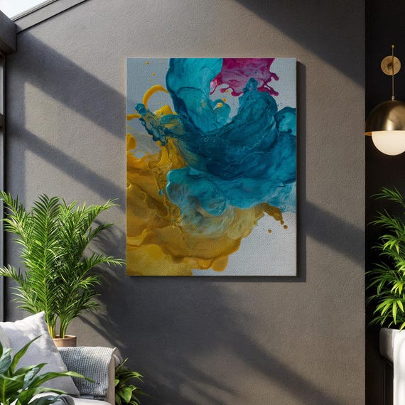 Abstract Color Splash Canvas Wall Art Modern Blue Yellow Pink Paint Burst Bold Artistic Print For Living Room Office Or Home