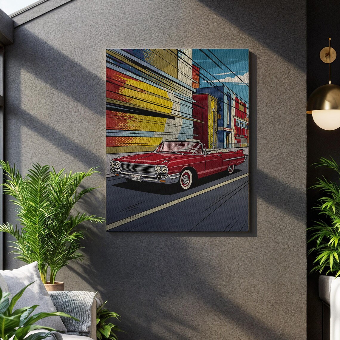 Comic Book Automobile, Retro Urban Drive Scene