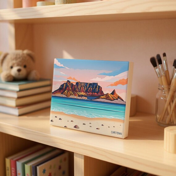 Cape Town Table Mountain Turquoise Beach Africa Travel Art Poster