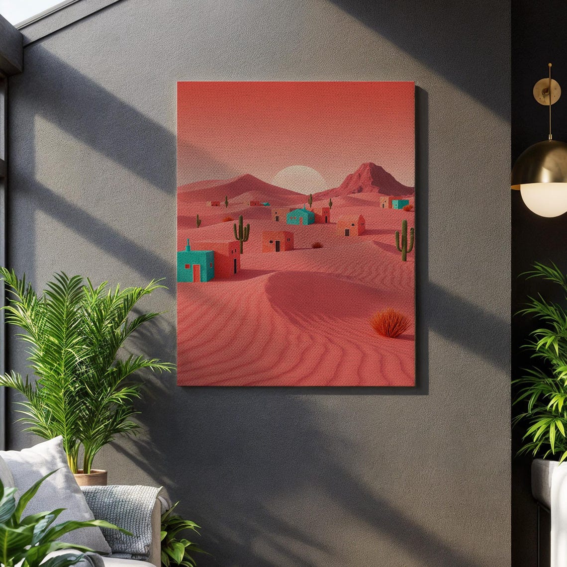 Desert Pueblo Scene Southwest Sandscape Vista Minimalist Framed Canvas Sunrise Landscape Rustic Home Decor Arid Beauty Gift