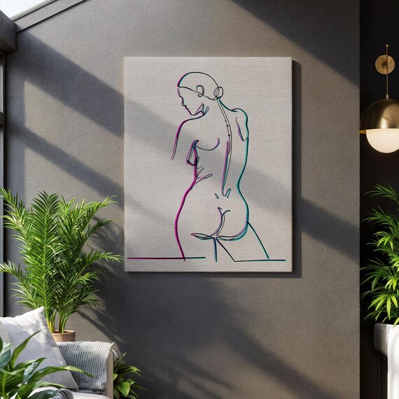 Minimalist Nude Line Art Modern Woman Silhouette Gradient Line Poster