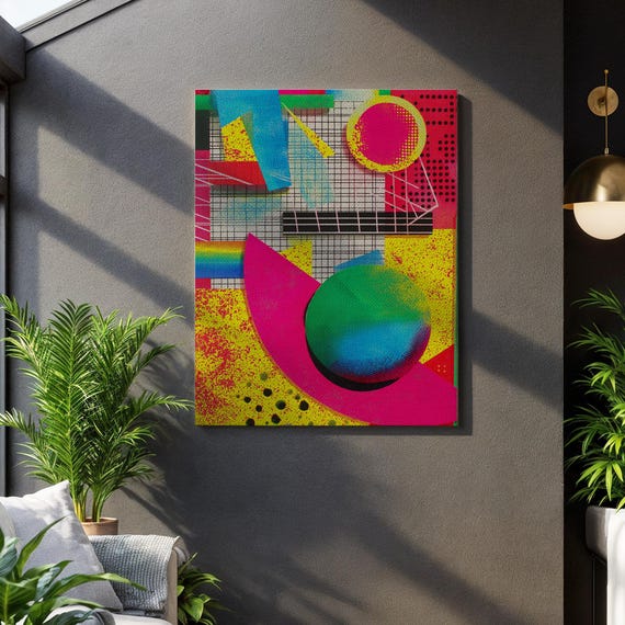 Memphis Style Abstract Wall Art Neon Geometric Pop Canvas Print Colorful 80s 90s Design Poster Modern Bold Decor For Creative Interiors