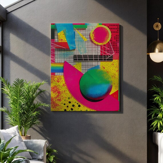 Neon Memphis Style Geometric Abstract 80s Retro Pop Art Poster