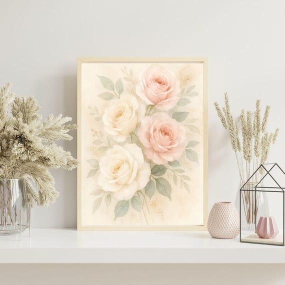 Watercolor Rose Wall Art Romantic Floral Poster Botanical