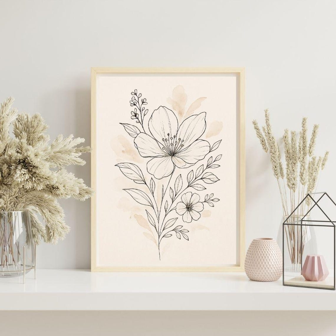 Minimal Botanical Line Drawing Flower Modern Floral Art Poster