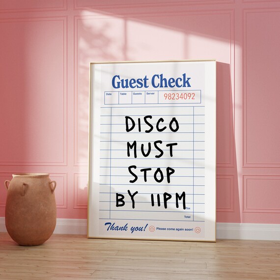 Guest Check Disco Must Stop By 11PM Retro Trendy Preppy Wall Art