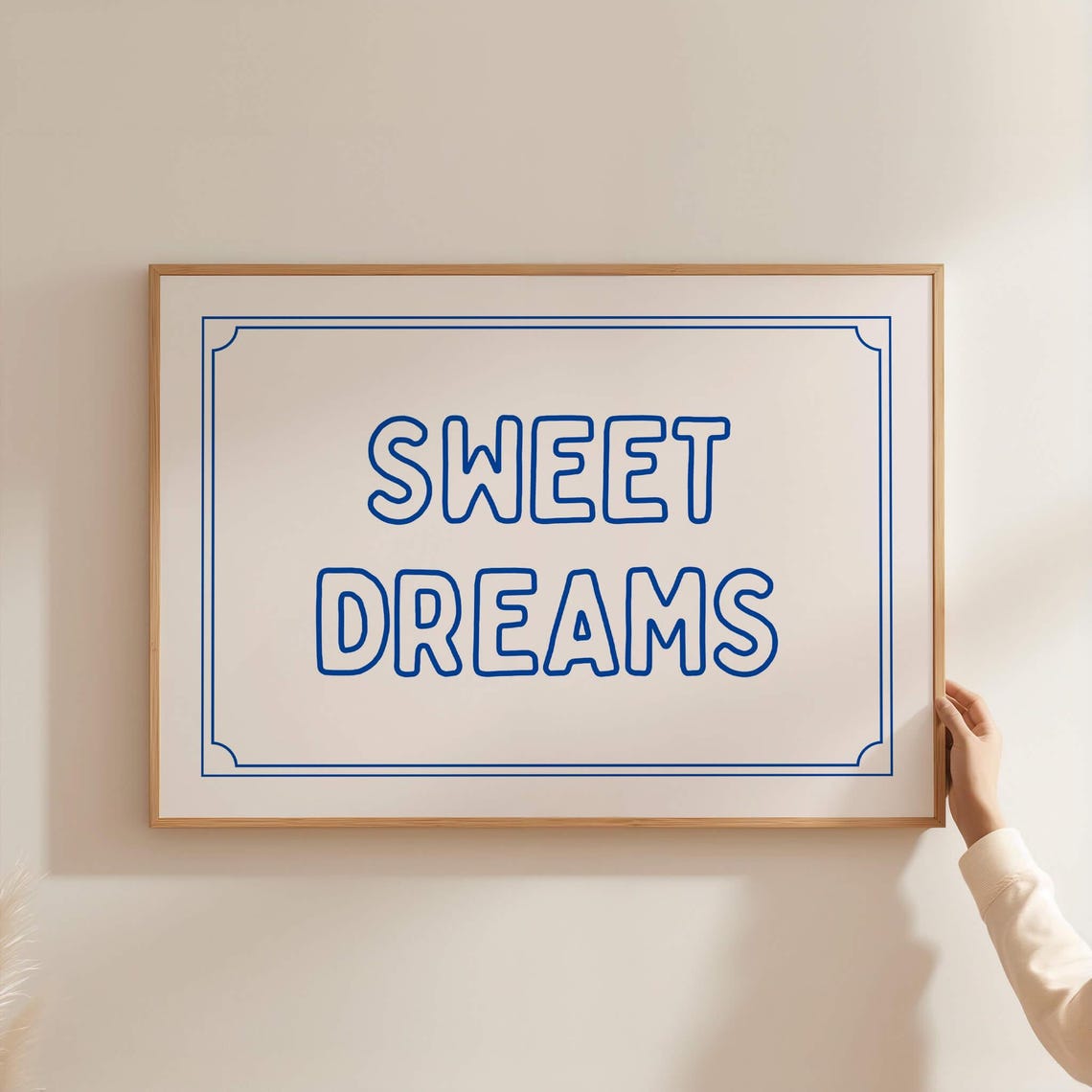 Sweet Dreams Blue Outline Typography Bedroom Above Bed Wall Art