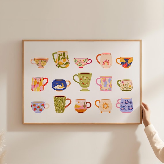 Tea Cup Print, Mid-Century Modern Kitchen Poster